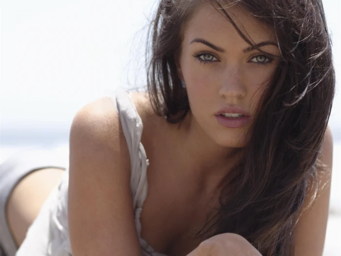 women's white tank top Megan Fox actress face young adult