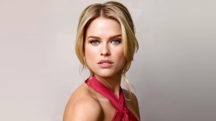 women's pink halter top Alice Eve blonde actress simple background 2k