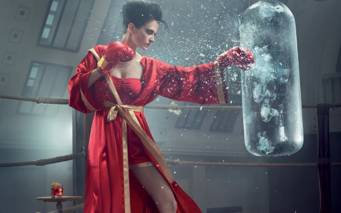 women's red boxing robe Eva Green actress celebrity one person 2k
