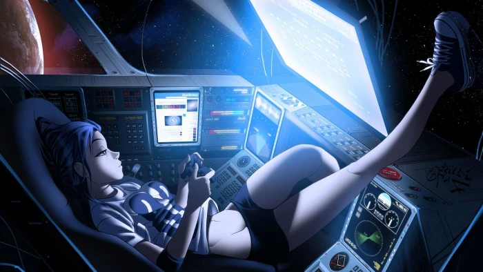 88 Girl anime artwork Cockpit Controllers drawing Futuristic 2k