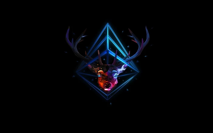 buck digital wallpaper deer art horns dark black background 2k