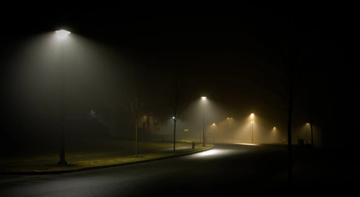 gray concrete street with opened lights landscape nature 2k