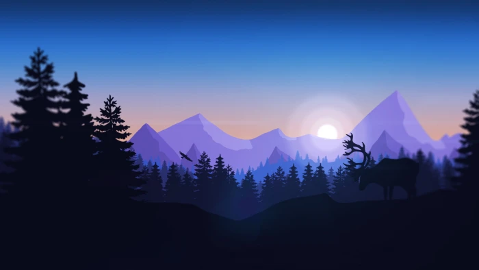 silhouette of trees green pine near alps mountains forest 2k