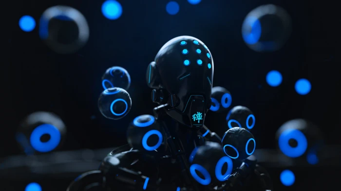 black and blue robot illustration Rakan Khamash Zenyatta Overwatch 2k