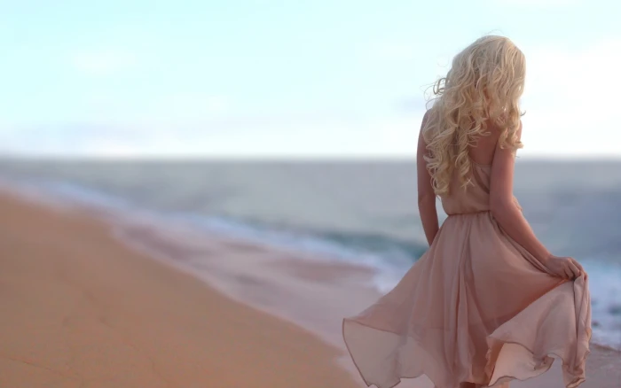 blonde women outdoors dress beach hair land sea hairstyle 2k