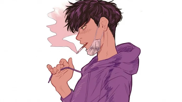 cool aesthetic anime art guy boy smoking hoodie 2k