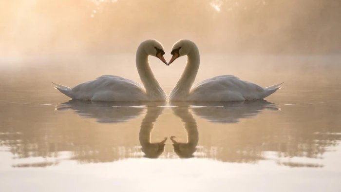 Nature Love Birds Swans Hearts Reflections High Resolution Pictures 2k