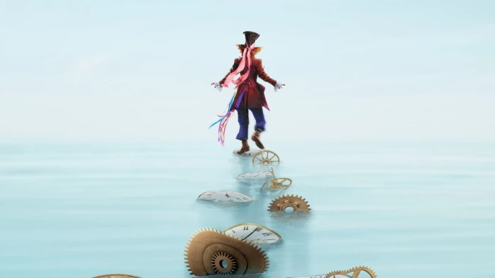 red and blue clown illustration Alice Through the Looking Glass 2k