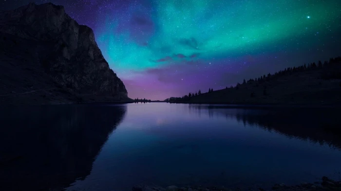 aurora atmosphere nature water night sky borealis 2k