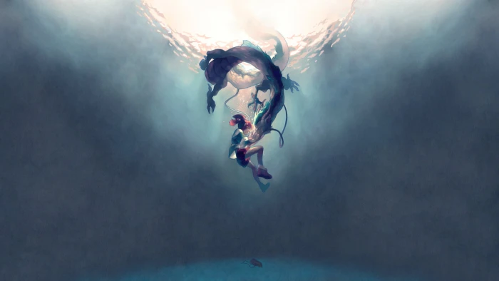 blue underwater creature illustration anime girls short hair 2k