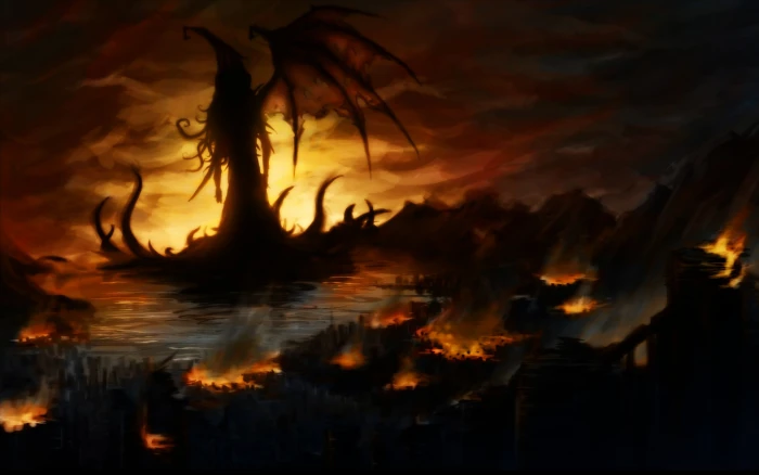 dragon and fire digital wallpaper Cthulhu horror creature 2k