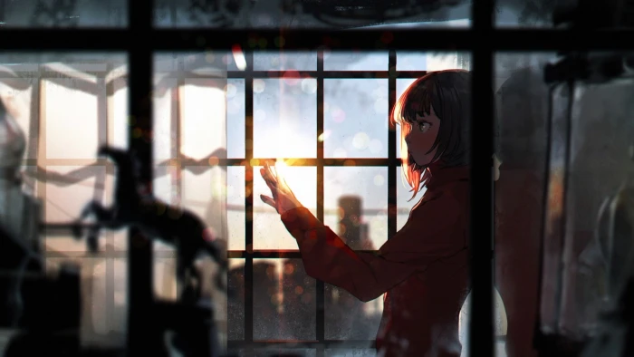 anime girls one person window holding adult lifestyles 2k
