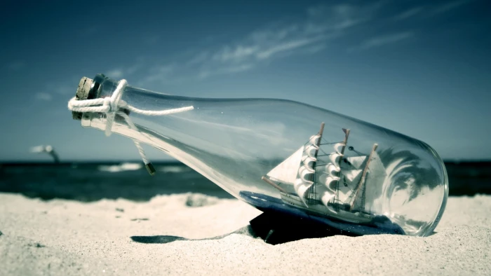 impossible bottle boat photography bottles ship sand sea 2k