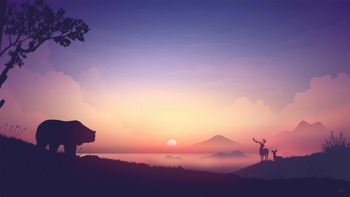 minimalism bears deer horizon digital art artwork sunset 2k
