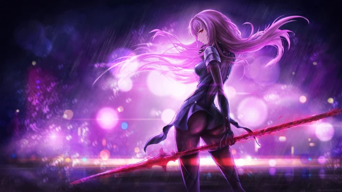 purple haired female fictional character wallpaper Lancer Fate Grand Order 2k