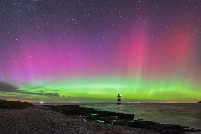 red and green Aurora Borealis penmon anglesey