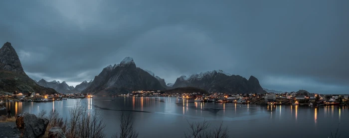 ships on body of water with mountain range nearby mountains 2k