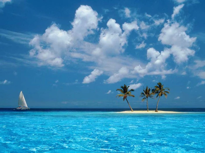 ocean boat tropical windows xp islands palm trees skyscapes Nature Oceans HD Art
