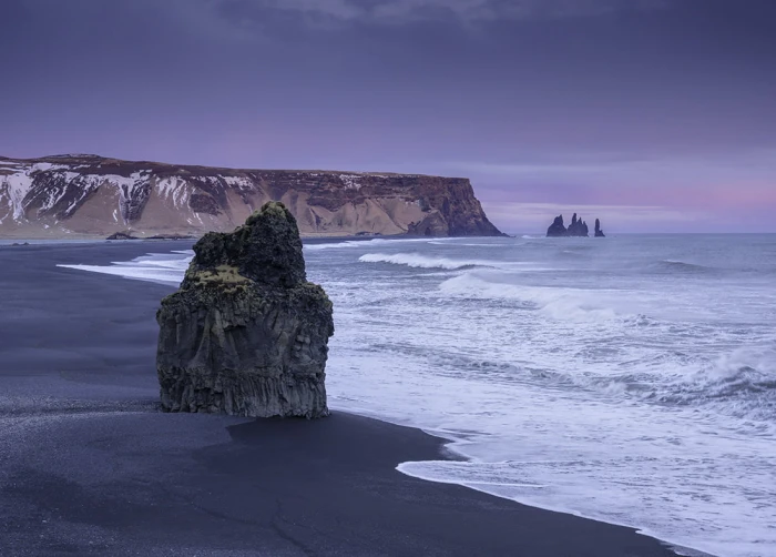 sea stock near shore under clear sky black beach iceland