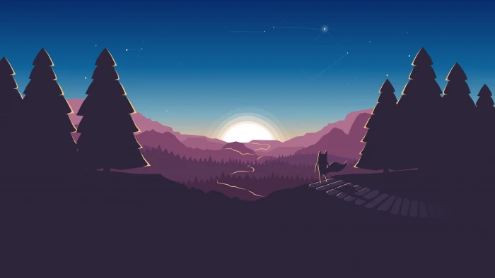 silhouette tree of tailed character facing sunrise illustration 2k 4k