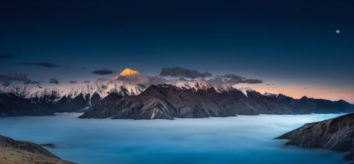 snow capped mountains nature landscape sunset Moon snowy peak 2k
