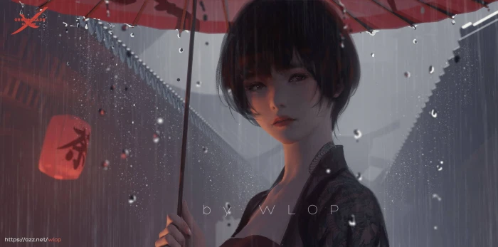 WLOP Ghost Blade anime girls umbrella 2k