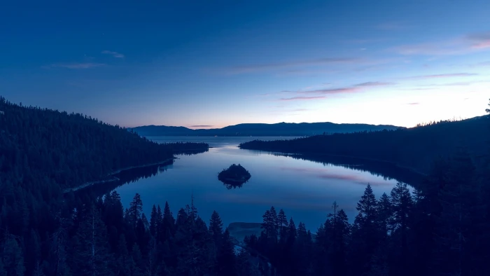 px clouds Conifer dawn forest island lake landscape Lights mist mountains nature outdoors Anime Catoon HD Art 2k