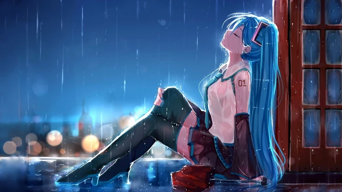 animated schoolgirl feeling the rain wallpaper anime girls 2k