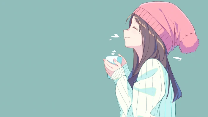 anime hat girls tea closed eyes simple background 2k