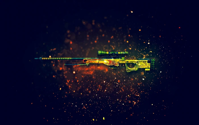 brown and black sniper rifle green yellow AWM illustration 2k