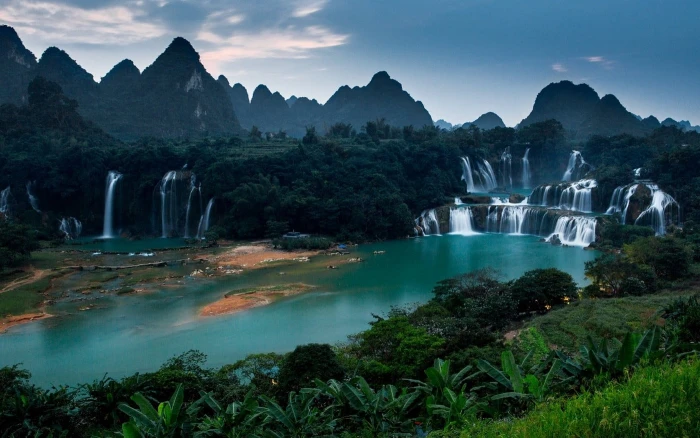 cascade waterfalls nature landscape mountains river forest
