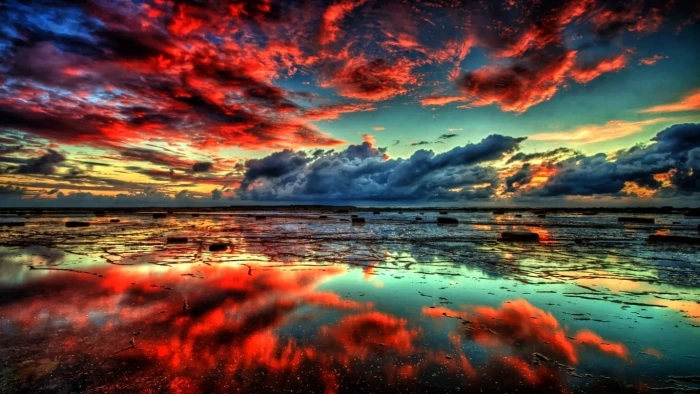 cumulus clouds landscape water nature HDR sky sunlight
