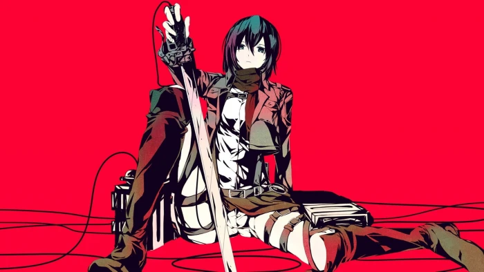 female anime character holding sword digital wallpaper Shingeki no Kyojin 2k