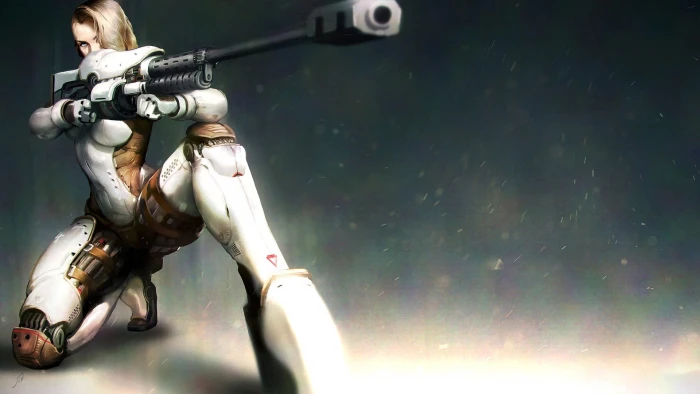 female sniper wallpaper digital art artwork gun fantasy 2k