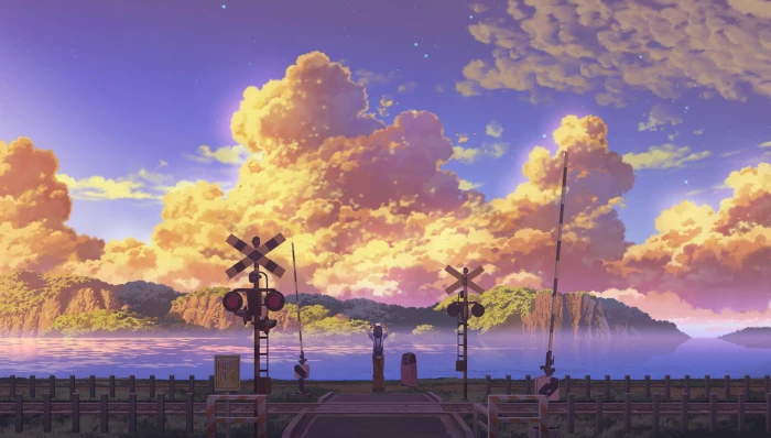 Anime Original Cloud Earth Girl Railroad Scenery Sea 2k