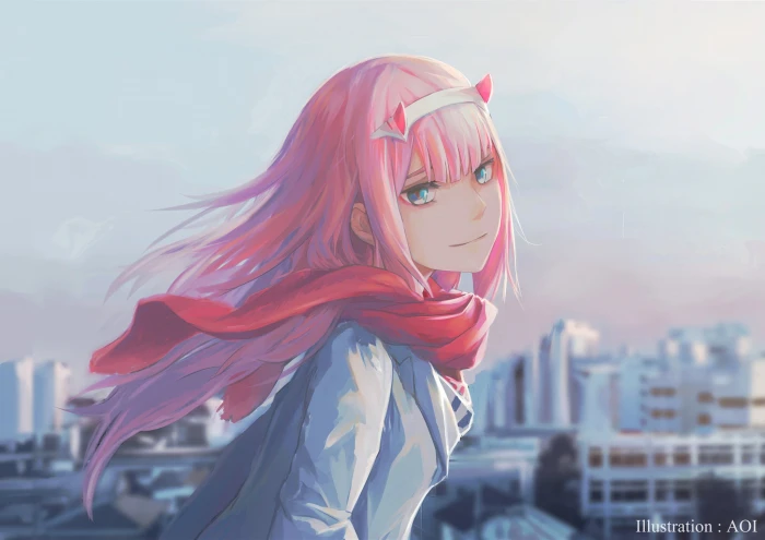 pink haired girl anime character girls Darling in the FranXX 2k