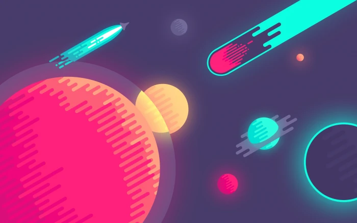 planets and rockets wallpaper vector Abduzeedo 8 bit space 2k