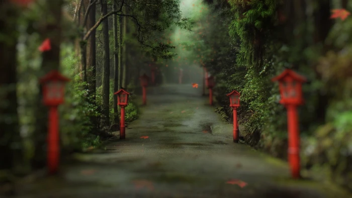 red metal street lights untitled filter nature landscape 2k