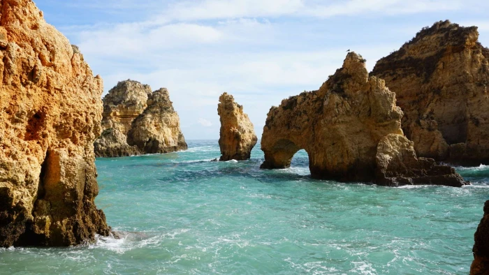 beach faro lagos portugal rock water sea object 2k