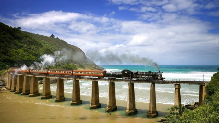 black and red train nature landscape railway trees Mexico 2k