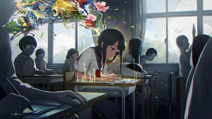 black haired woman anime character illustration creativity girls 2k