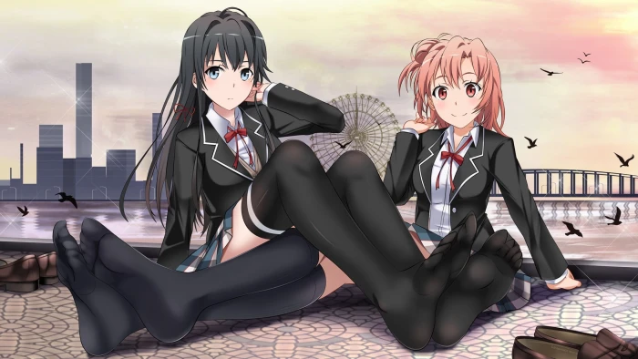 black haired woman student illustration anime girls Yuigahama Yui 2k