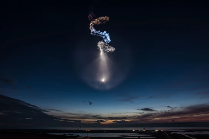 untitled SpaceX rocket photography night water sea sky 2k