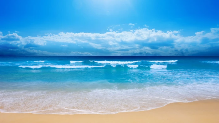 water clouds beach sand sea waves blue sky skyscapes Nature Beaches HD Art 2k