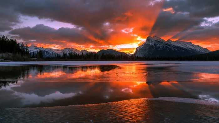 body of water nature landscape mountains Canada Alberta 2k