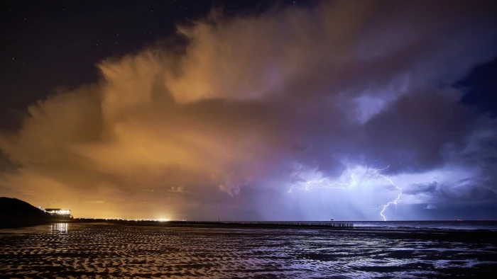 thunderstorm and clouds nature landscape water beach sea 2k