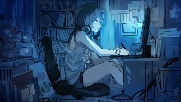 computer headphones anime girls 2k