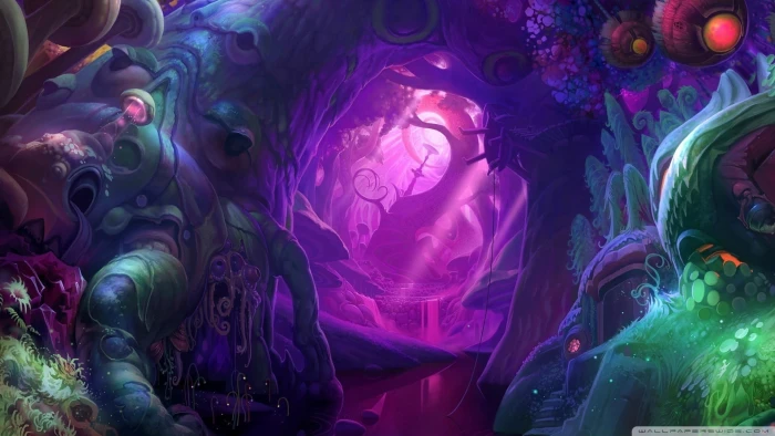 forest illustration psychedelic fantasy art multi colored 2k