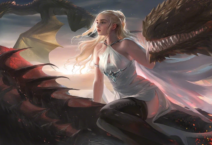 Game of Thrones Daenerys Targaryen riding dragon digital wallpaper 2k