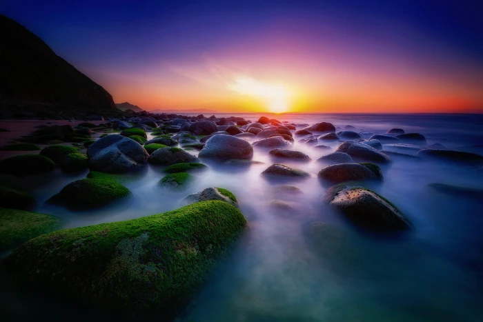 green mountains during foggy and sunset scenery photography Infinite 2k